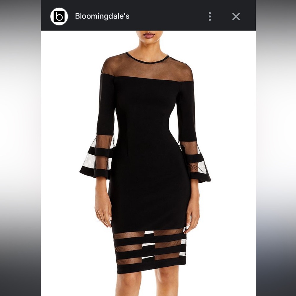 Aqua Bell-Sleeve Illusion Dress
